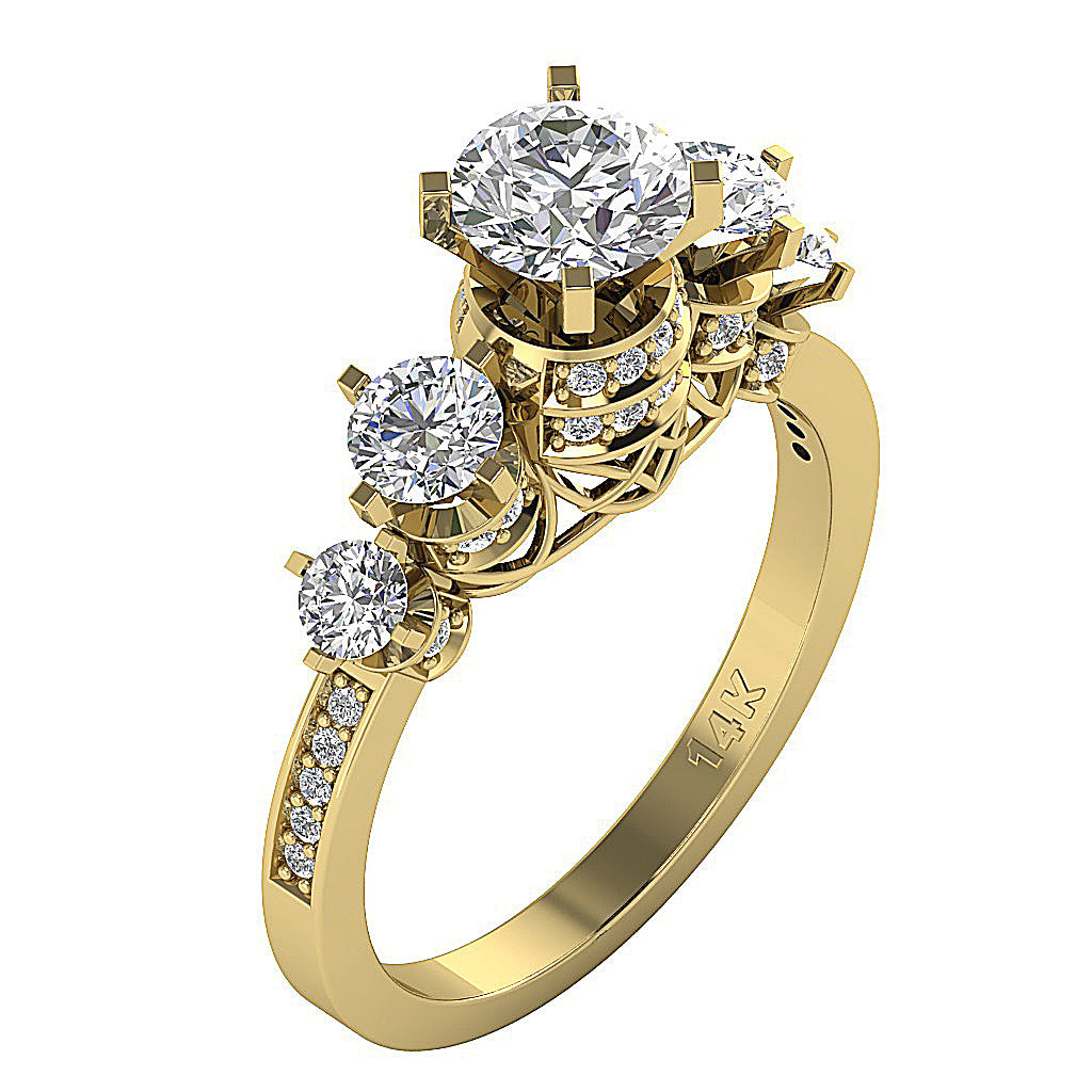 Engineering Diamond Ring The Linda Five Stone Solitaire Round Diamond Engagement Ring Prong Set