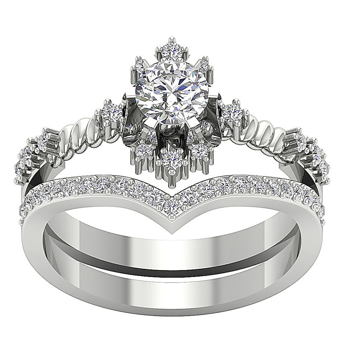14kWhiteGoldDesignerBridalWeddingRingSet