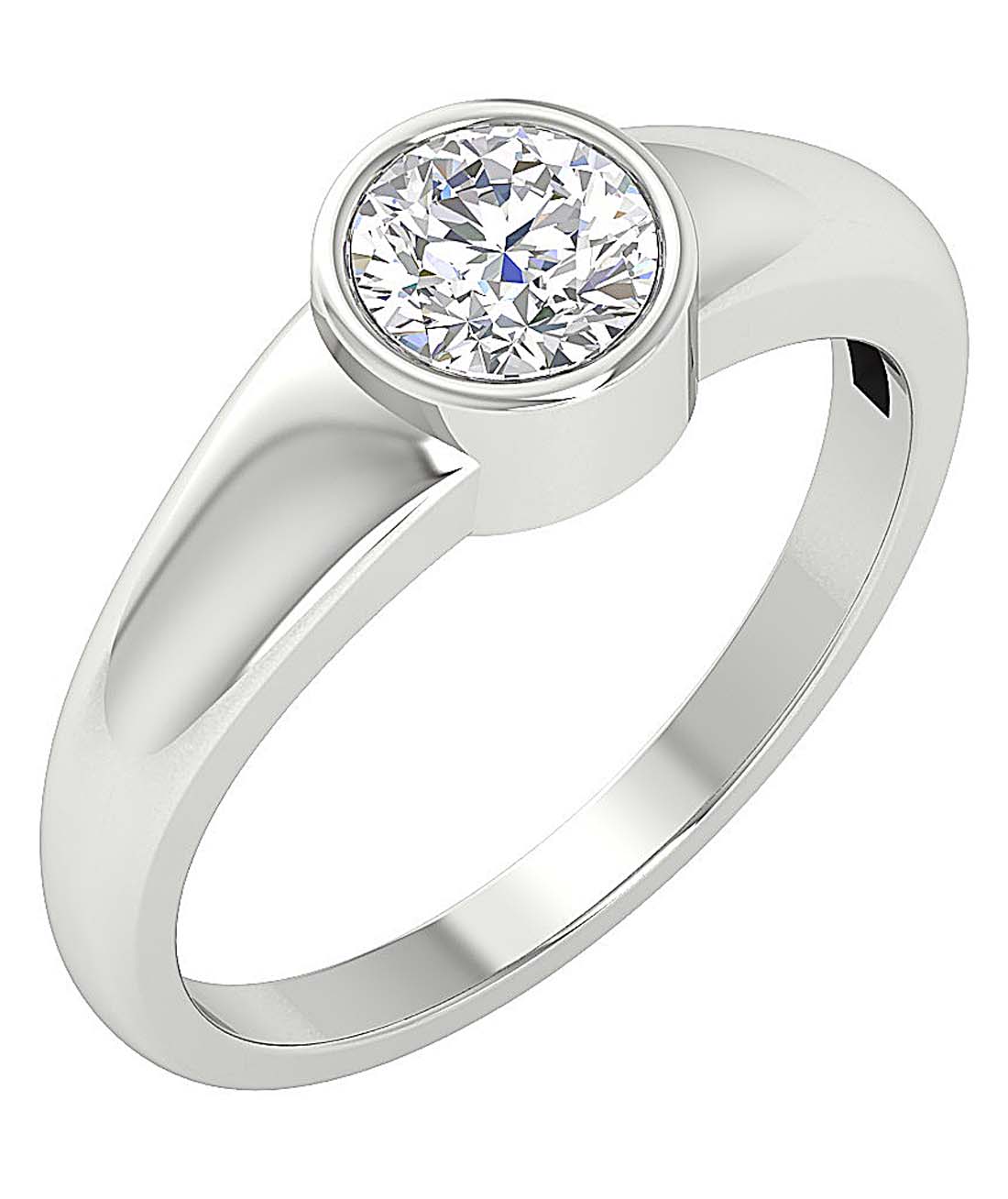 3.50 carat round brilliant cut diamond bezel ring in 14k white gold