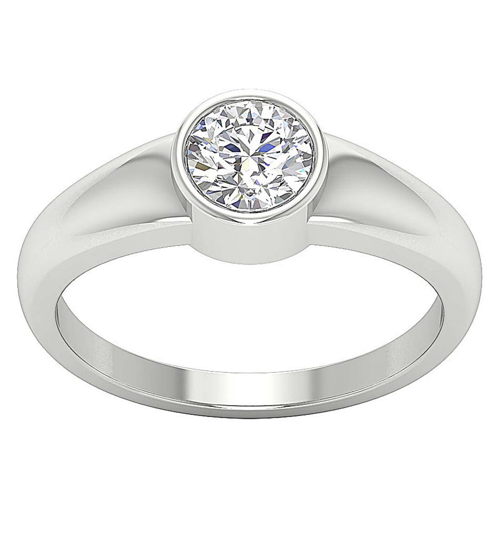 Modern Full Bezel Set Round Lab Grown Diamond Solitaire Ring VS F 0.50