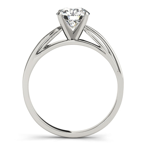 Premium side angle profile of white gold twisted cathedral solitaire diamond ring