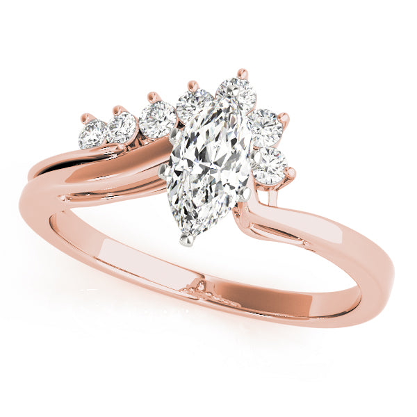 Front view of a brilliant marquise lab created diamond wave cluster ring in 14K rose gold.