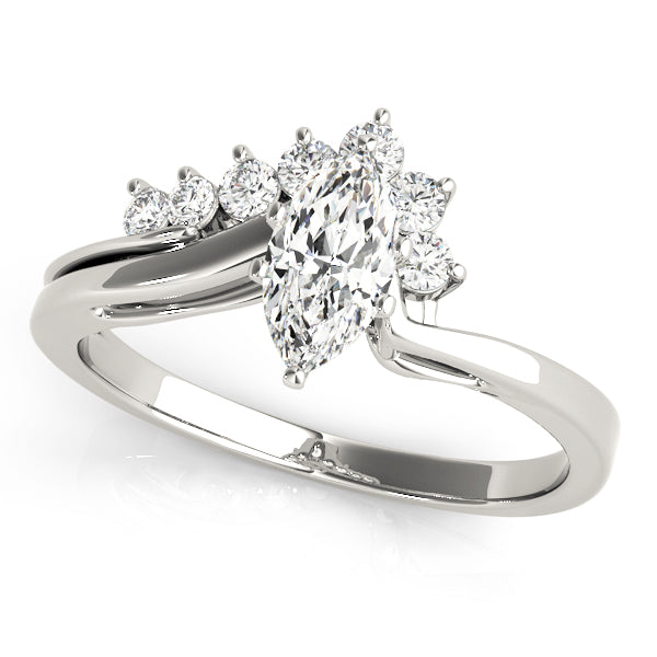 Front view of a marquise cut eco-friendly diamond tiara engagement ring in 14K white gold.