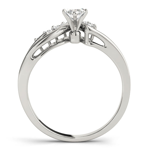 side structure view of the asymmetric crown diamond wedding ring in 14K white gold.
