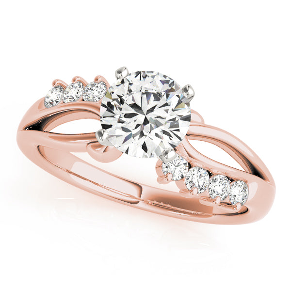 Front view of a brilliant round lab created diamond swirl wave bridal ring in 14K rose gold.