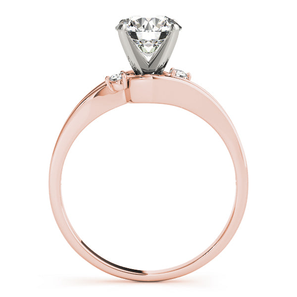 Side profile view highlighting the intricate bypass shank style under the center stone in 14K rose gold.