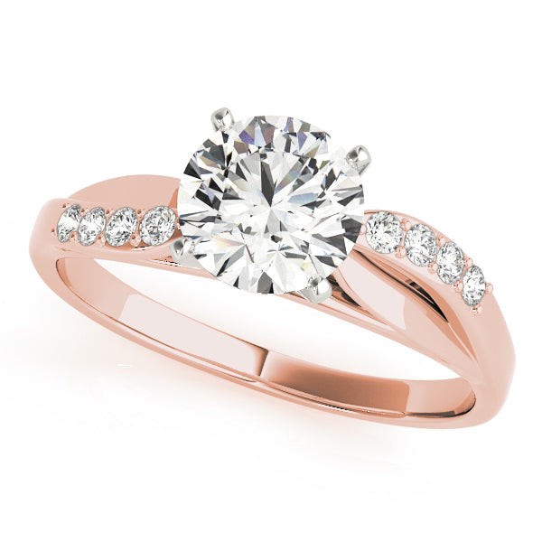 Front view of a brilliant round lab created diamond intertwined pave accent ring in 14K rose gold.