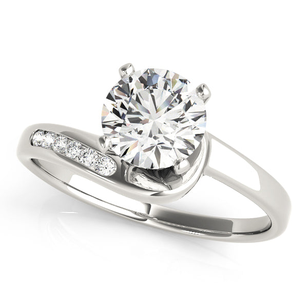 Front view of an eco-friendly round diamond spiral solitaire ring in 14K white gold.