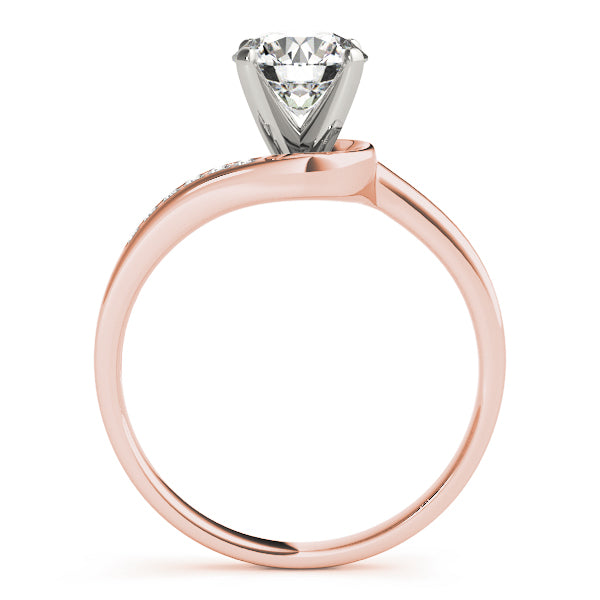 unique interlocking bypass bridge structure under the center stone in 14K rose gold.