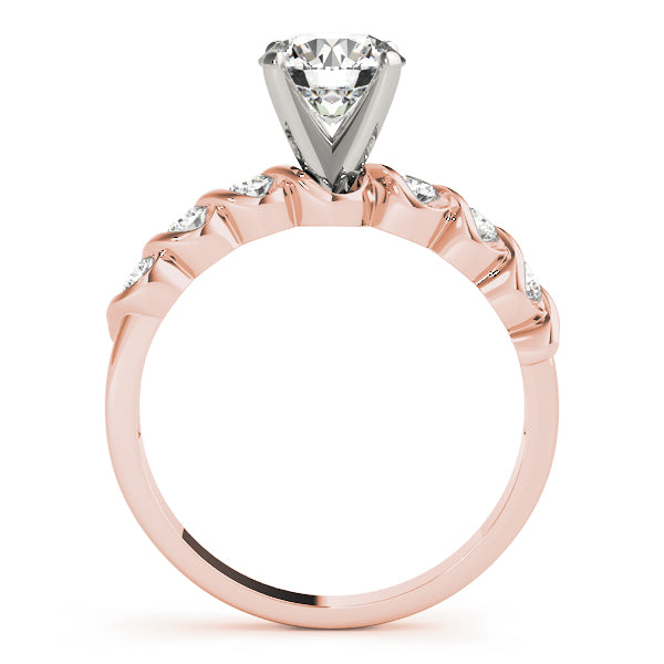 Side profile of rose gold twisted diamond engagement ring.