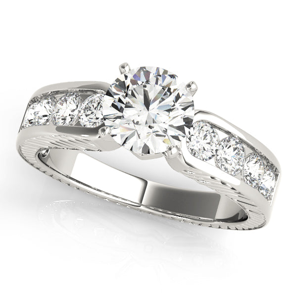 White gold round lab grown diamond vintage ring.