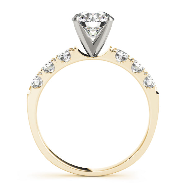 Side profile of yellow gold 14K U-cut diamond ring.