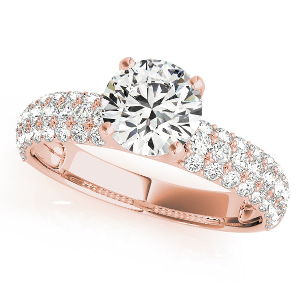 Rose gold round lab diamond ring with multi-row pavé band.