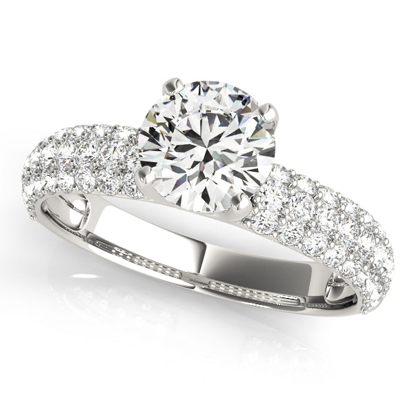 White gold round lab grown diamond luxury engagement ring.