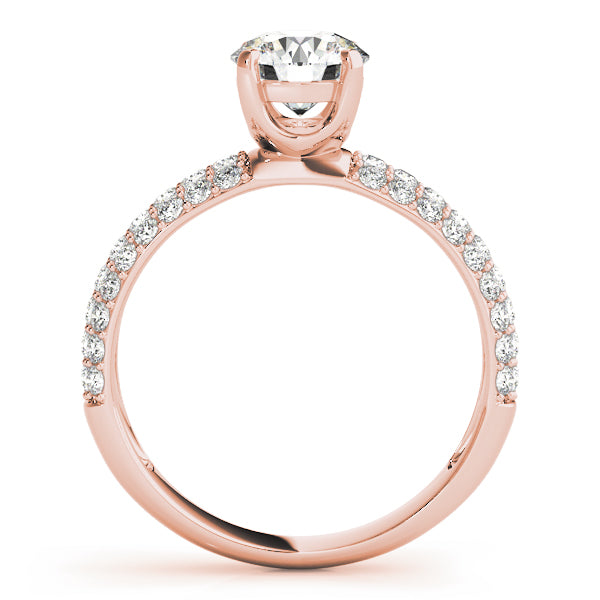 Side view of rose gold multi-row pavé bridal ring.