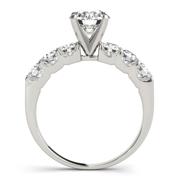 Side view of white gold 14K lab diamond engagement ring.