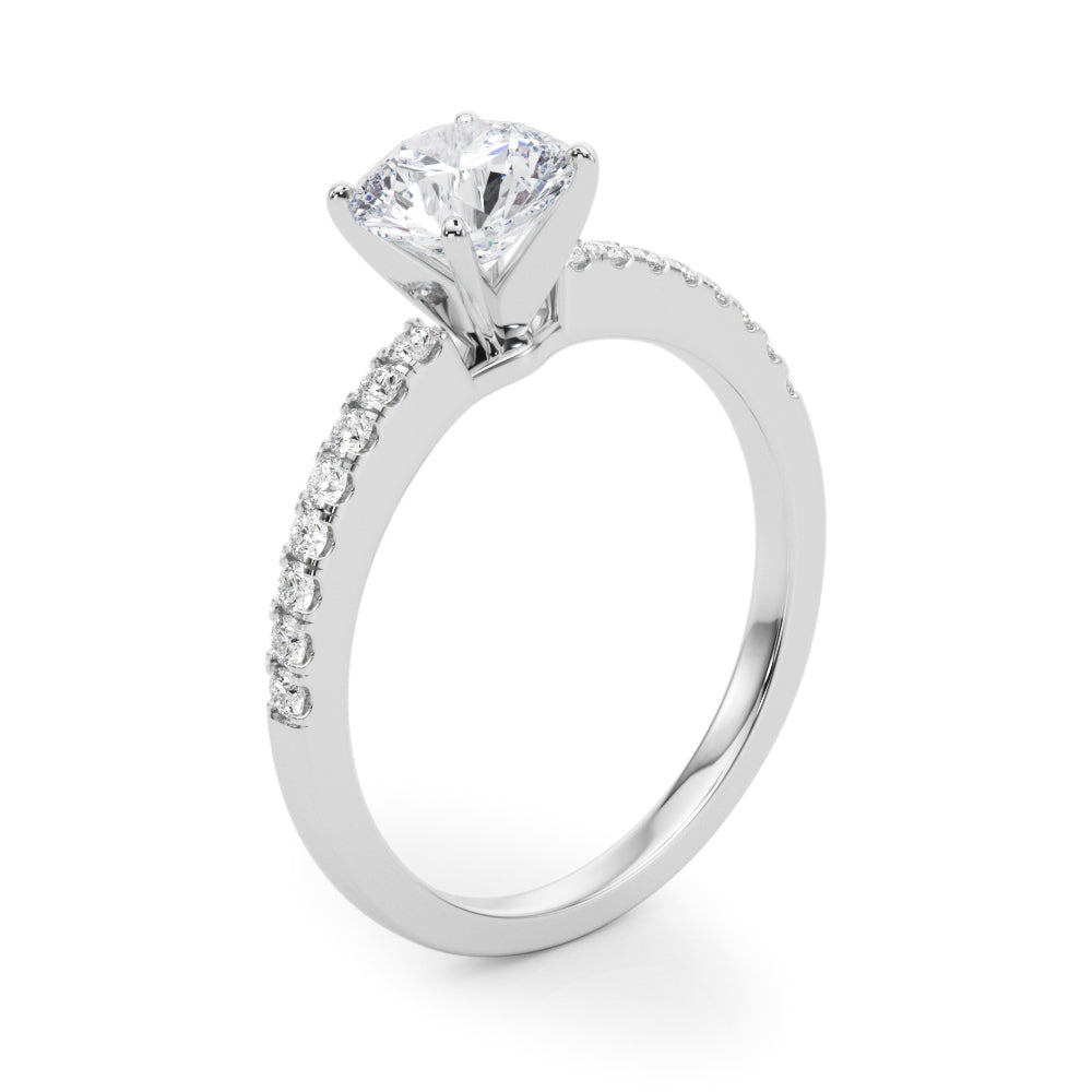 Detailed side profile of a round cut solitaire accent ring on a clean white background.