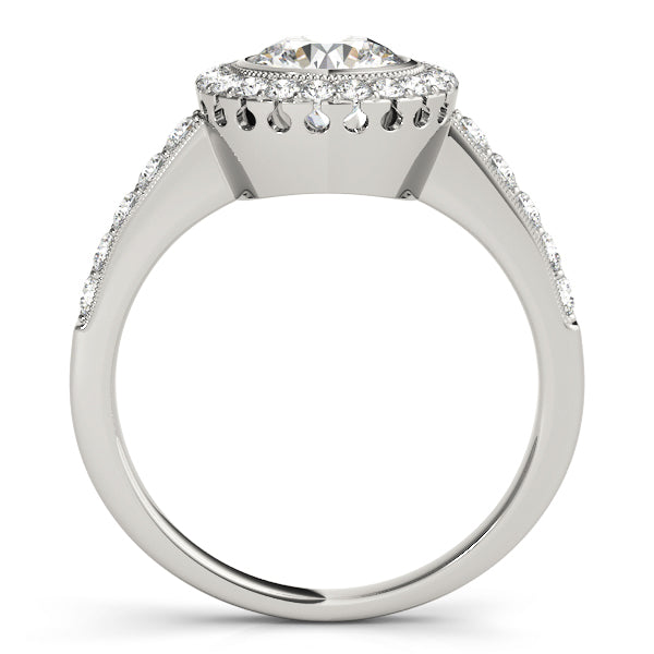 Full side profile of a white gold vintage-inspired diamond ring