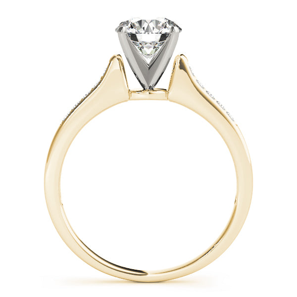 Direct side profile view of a 14k yellow gold 4-prong lab-grown diamond engagement ring