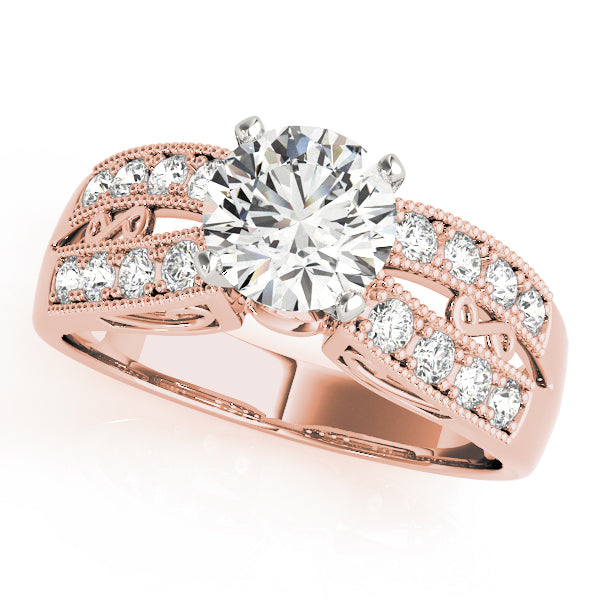 Wedding Ring with 14k Rose Gold Engraved Band
