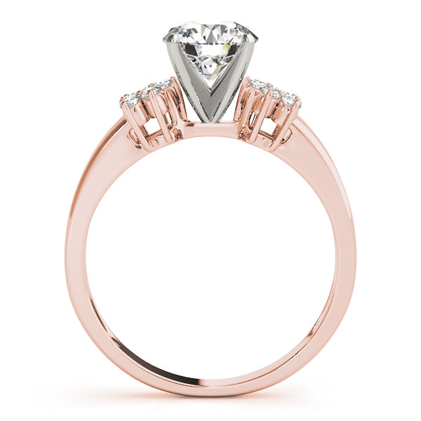 Straight side view of the 14k rose gold cluster engagement ring