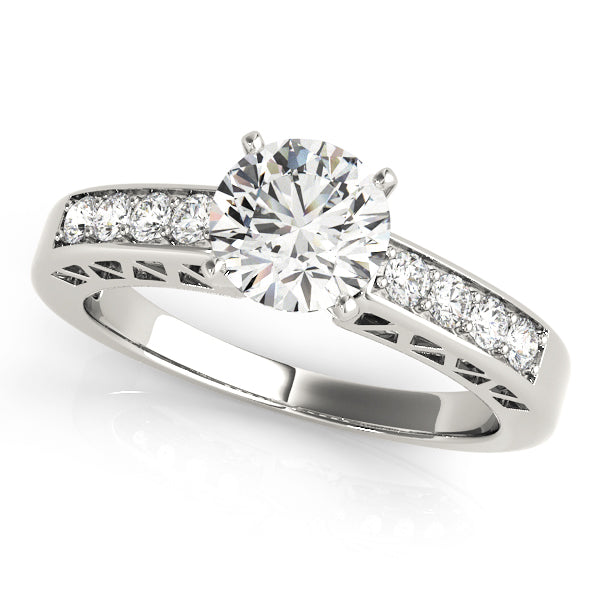 14K White Gold Round Lab Grown Diamond Ring Angular Shot
