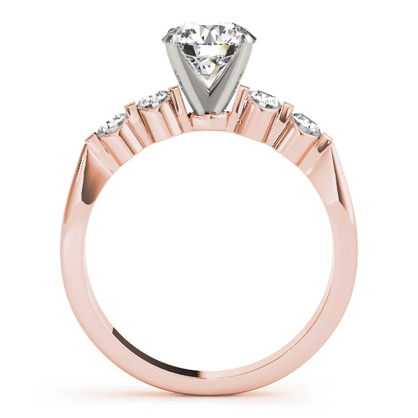 Structural side perspective of a 14k rose gold diamond ring
