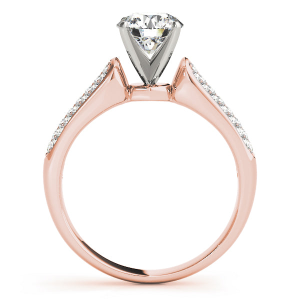 Structural side view of a 14k rose gold diamond ring highlighting the elegant curving lines