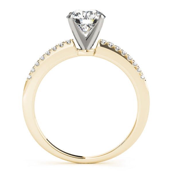 Side profile view of a 14k yellow gold diamond ring