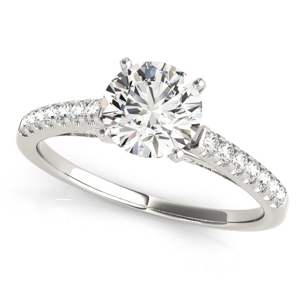 White gold brilliant cut round diamond ring setting.