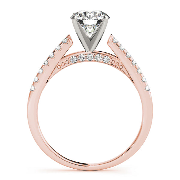 Hidden bridge detail on rose gold engagement ring.