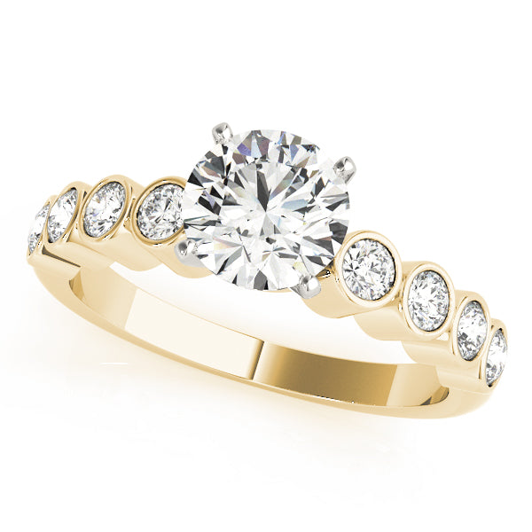 Yellow gold round lab grown diamond ring with bubble band.