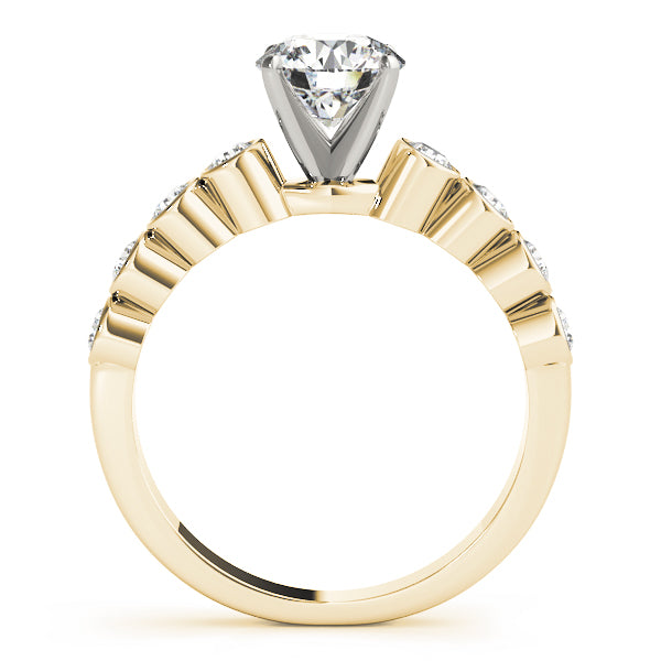 Side profile of 14K yellow gold high setting ring.