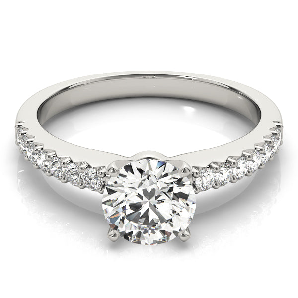 Classic high-profile round diamond solitaire accent ring in 14K white gold.