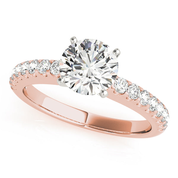 Top view of brilliant round lab grown diamond engagement ring in rose gold.