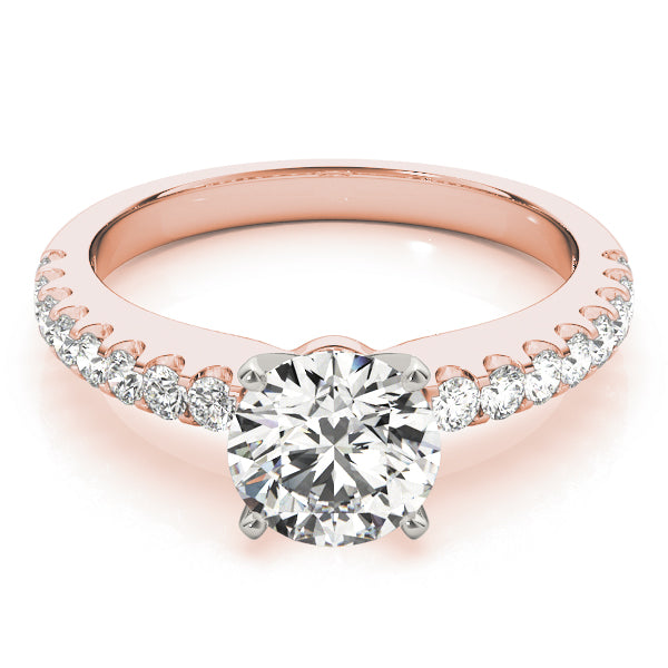 Round cut lab created diamond scalloped pave ring in 14K rose gold.