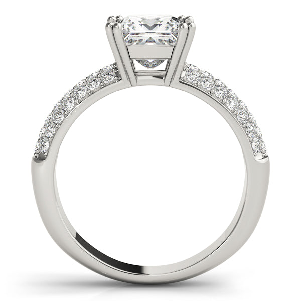 Fine side architecture of white gold princess cut solitaire ring
