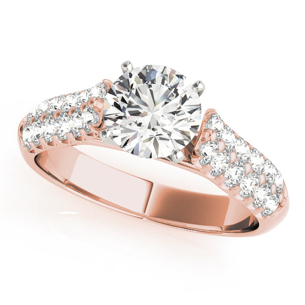 round diamond engagement ring with two-row  band