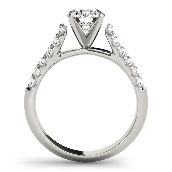 side view of white gold round diamond ring