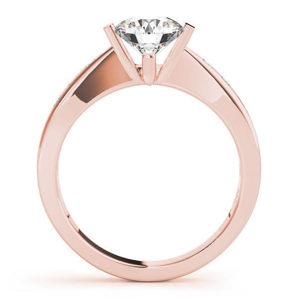 Side view of rose gold round diamond ring