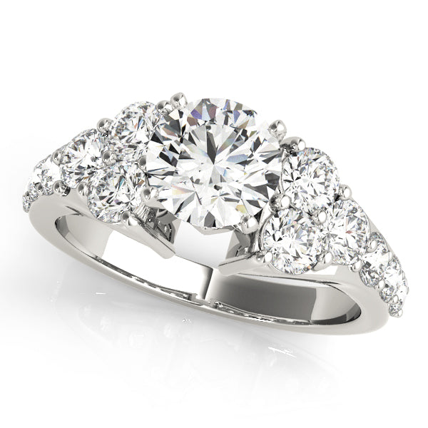 White gold round lab diamond ring front view.