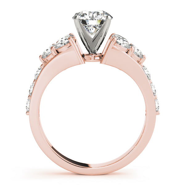 Rose gold diamond engagement ring side profile.