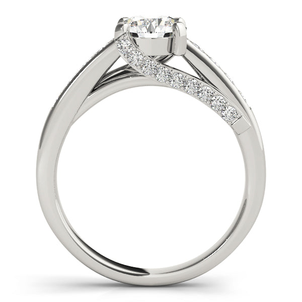 White gold criss cross diamond setting side profile.