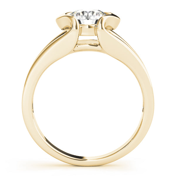 Side profile view of a 14K yellow gold half bezel solitaire ring