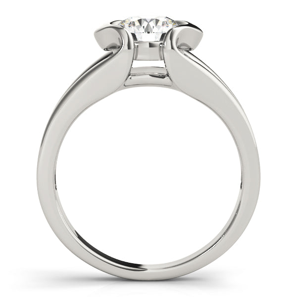 Side profile perspective of a white gold 14K split shank diamond ring