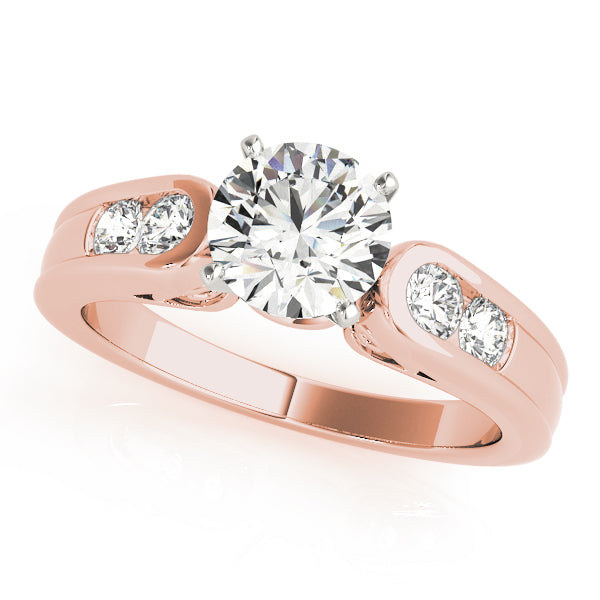 Front view of classic round lab created diamond ring in 14K rose gold