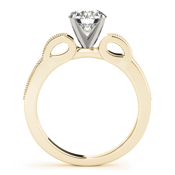 Side profile view of 14K yellow gold lab diamond ring showing unique loop design