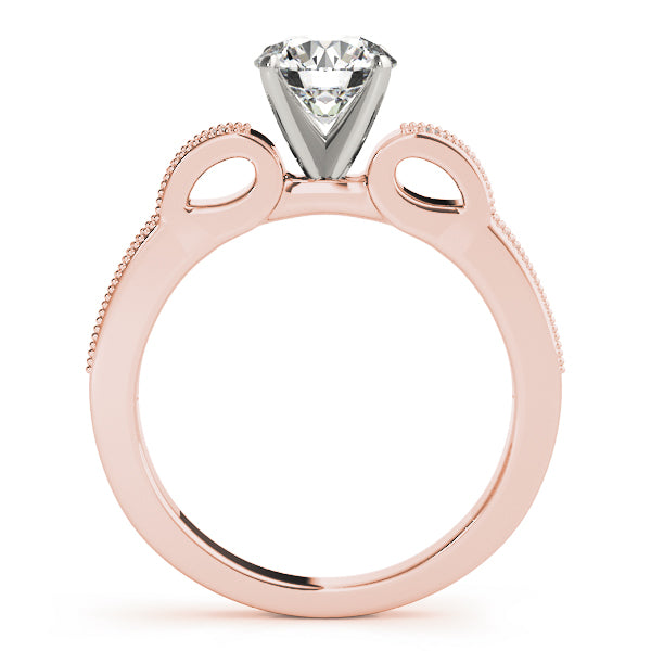 Side view of 14K rose gold vintage ring displaying cathedral loop setting