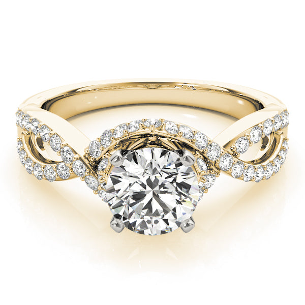 round lab grown diamond infinity twist engagement ring in 14K yellow gold