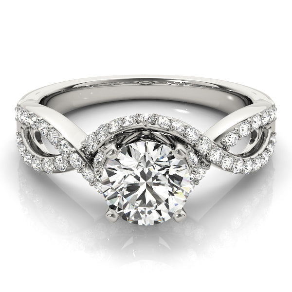Top down view of brilliant round cut lab diamond infinity ring in 14K white gold